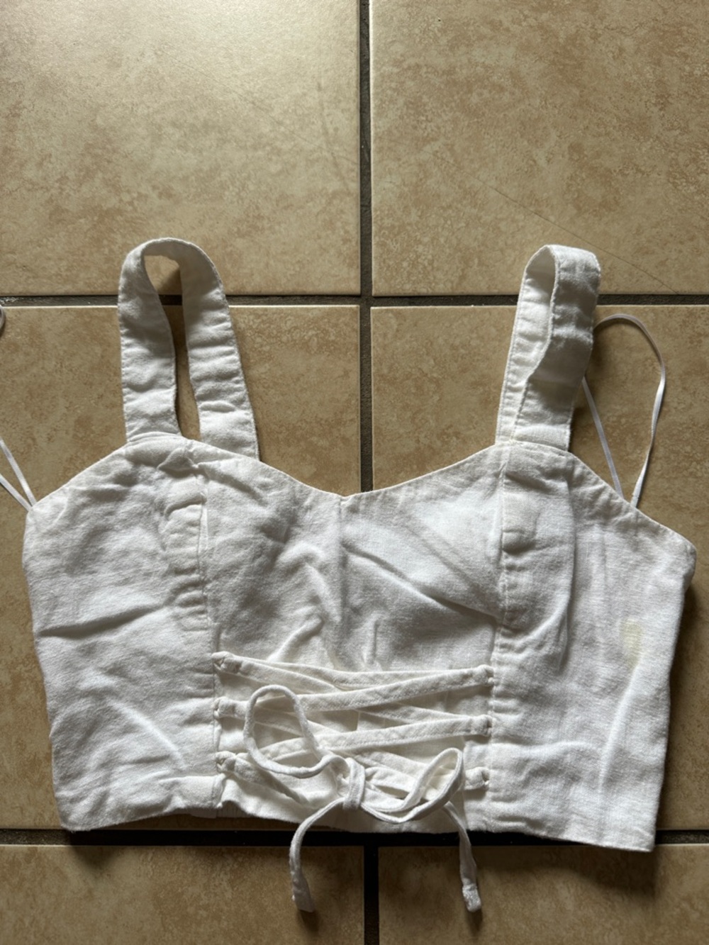 Abercrombie & Fitch White Lace-Up Cotton Crop Top
